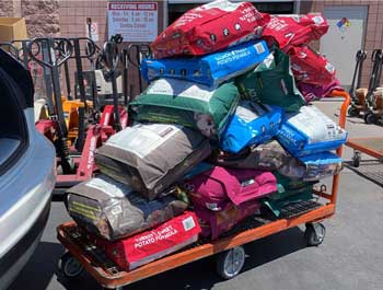 Pile of dog food bags