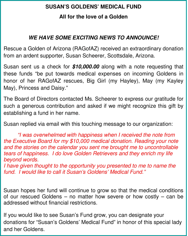 Susans Goldens Medical Fund